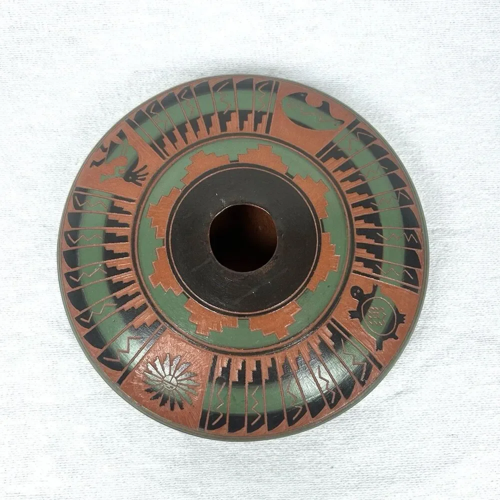 Vintage Dine Navajo Handpainted Etched Geometric Pattern Seed Pot 6